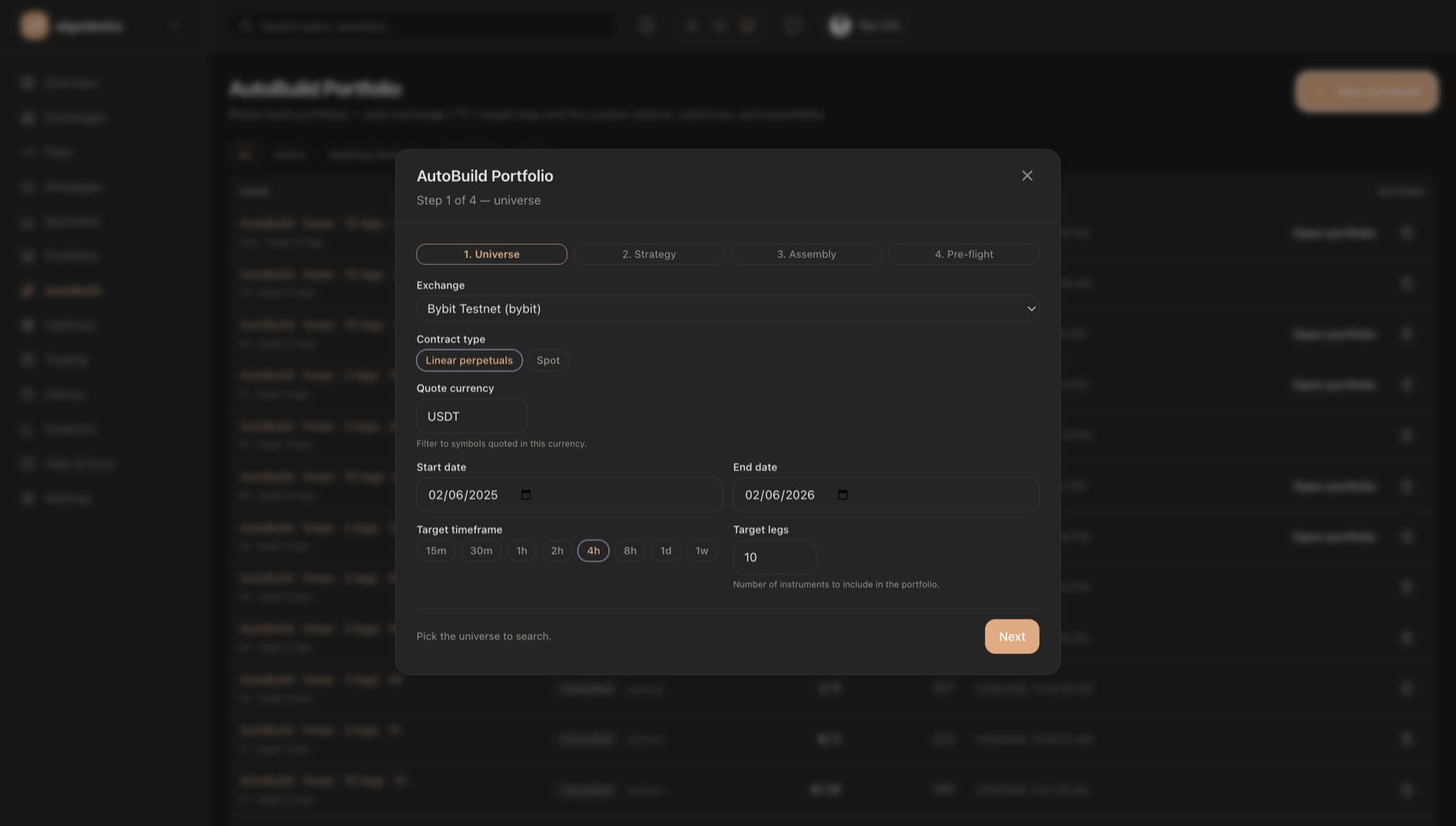 AutoBuild portfolio wizard