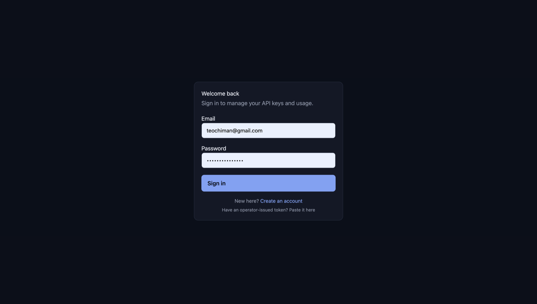 Dashboard sign-in